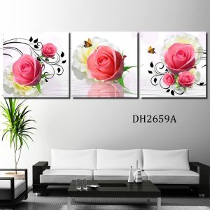 Tranh treo tường 3 bức nghệ thuật hoa hồng DH2659A-0