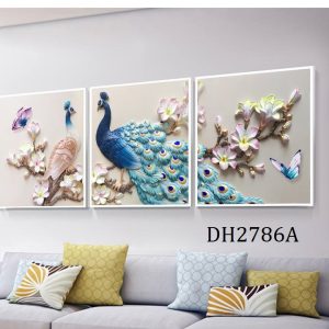 Tranh treo tường 3 bức nghệ thuật chim công DH2786A-0