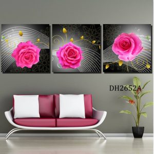 Tranh treo tường 3 bức nghệ thuật hoa hồng DH2652A-0